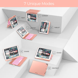 Typecase Flexbook - iPad Keyboard Case for iPad 7th Generation (10.2", 2019) - Backlit - 360° Rotatable - Rose Gold