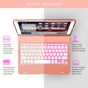 Typecase Flexbook - iPad Keyboard Case for iPad 7th Generation (10.2", 2019) - Backlit - 360° Rotatable - Rose Gold